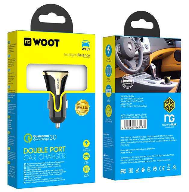 NG WOOT WT61 CAR CHARGER QC3.0 18W NG WOOT WT61 CAR CHARGER QC3.0 18W, 2 ΘΥΡΕΣ - Image 1
