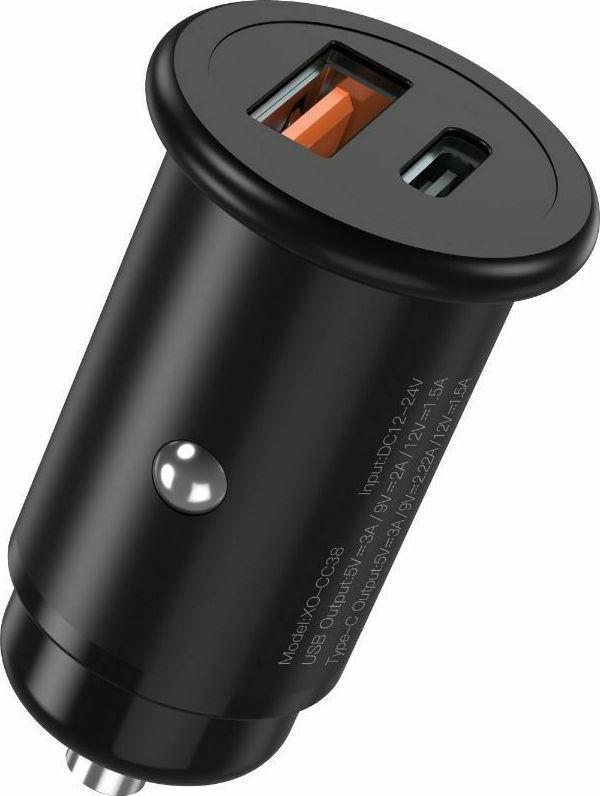 XO CC38 ΦΟΡΤΙΣΤΗΣ ΑΥΤΟΚΙΝΗΤΟΥ 20W PD+QC3.0 XO CC38 ΦΟΡΤΙΣΤΗΣ ΑΥΤΟΚΙΝΗΤΟΥ 20W PD+QC3.0, ΜΕΤΑΛΛΙΚΟΣ, 2 ΘΥΡΕΣ, ΜΑΥΡΟΣ - Image 1