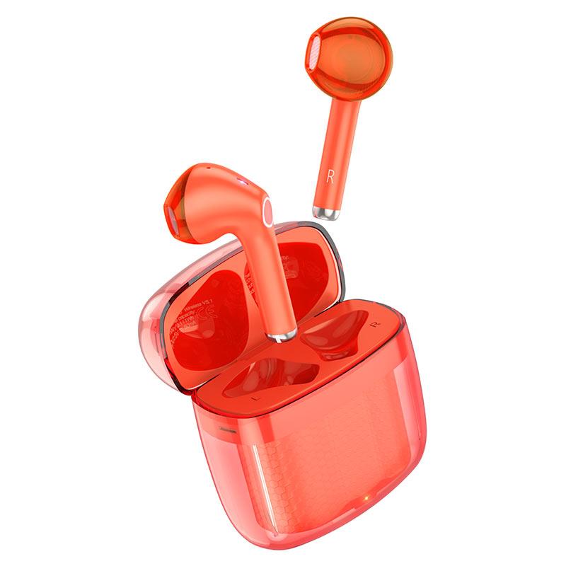 HOCO EW15 CLEAR EXPLORE EARPHONES ΜΕ ΒΑΣΗ ΦΟΡΤΙΣΗΣ HOCO EW15 CLEAR EXPLORE EARPHONES ΜΕ ΒΑΣΗ ΦΟΡΤΙΣΗΣ, VIBRANT ORANGE - Image 1