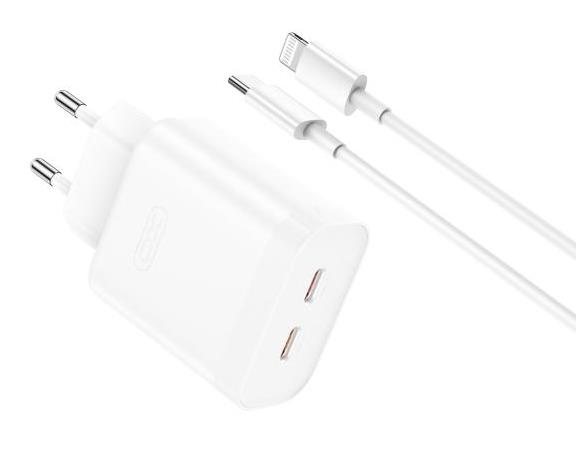 XO L105 ΦΟΡΤΙΣΤΗΣ XO L105 ΦΟΡΤΙΣΤΗΣ, 35W, 2 ΘΥΡΕΣ PD, ΜΕ ΚΑΛΩΔΙΟ LIGHTNING, ΛΕΥΚΟΣ (NB-Q189A) - Image 1