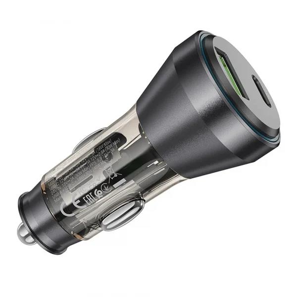 HOCO NZ14B ΦΟΡΤΙΣΤΗΣ ΑΥΤΟΚΙΝΗΤΟΥ HOCO NZ14B ΦΟΡΤΙΣΤΗΣ ΑΥΤΟΚΙΝΗΤΟΥ, UNIMPEDED PD48W + QC 3.0, 2 ΘΥΡΕΣ, ΔΙΑΦΑΝΗΣ ΜΑΥΡΟΣ - Image 1