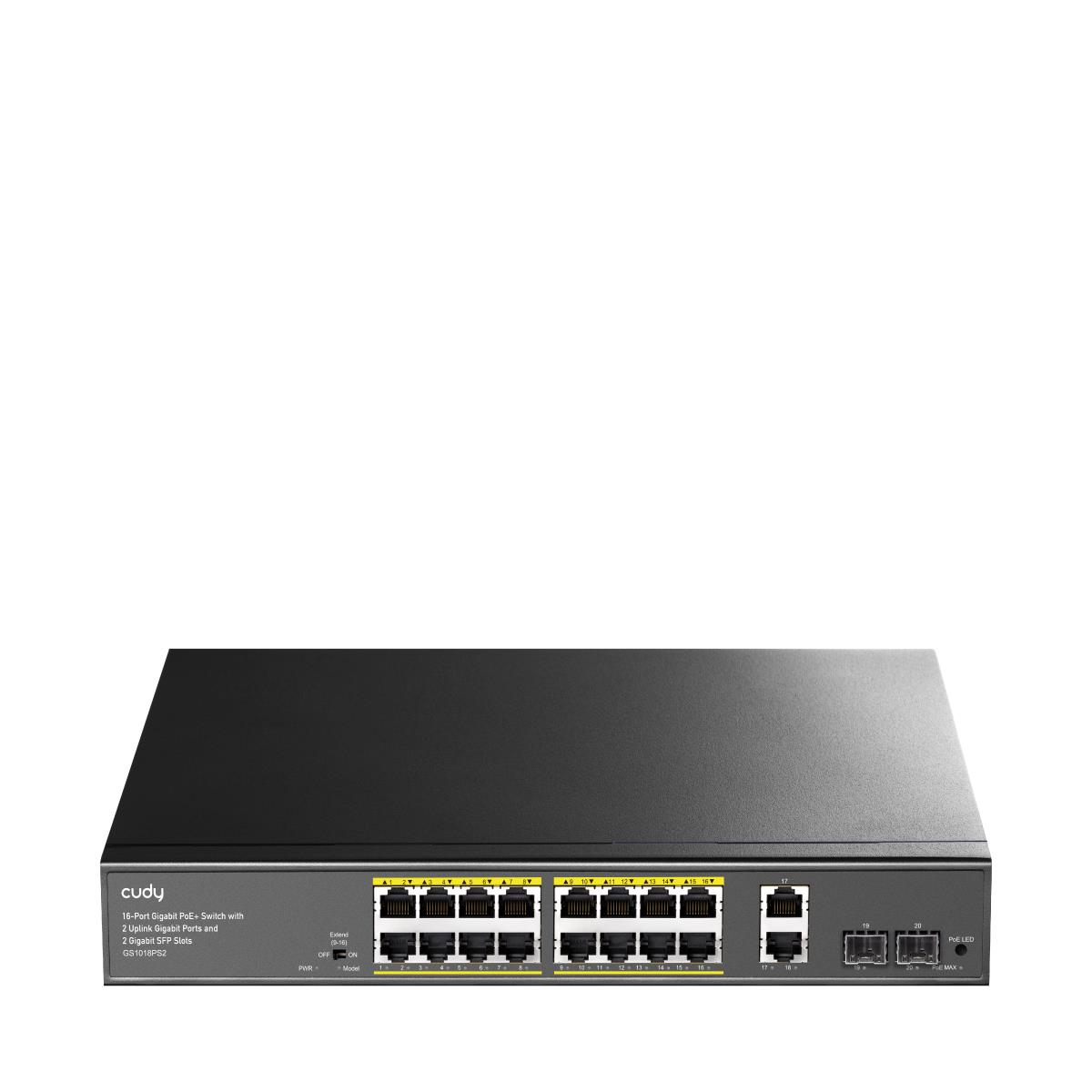 CUDY GS1018PS2 16-PORT GIGABIT PoE+ SWITCH +2 UPLINK GIGABIT PORT + 2 GIGABIT SFP PORTS CUDY GS1018PS2 16-PORT GIGABIT PoE+ SWITCH +2 UPLINK GIGABIT PORT + 2 GIGABIT SFP PORTS,200W - Image 1