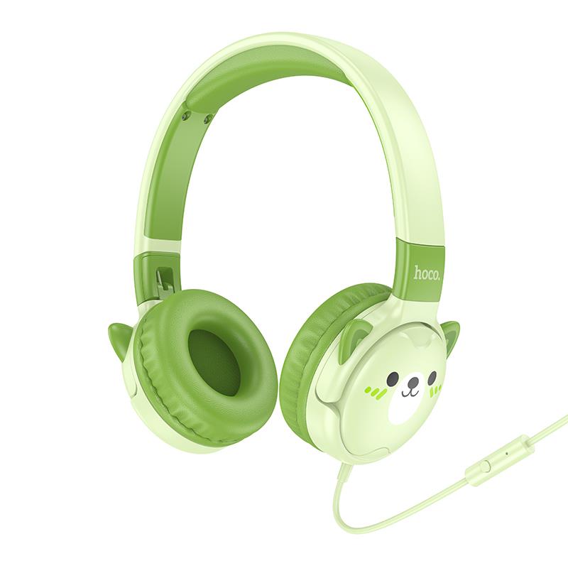 HOCO W61 VOICE WIRED HEADPHONES HOCO W61 VOICE WIRED HEADPHONES, EMERALD GREEN - Image 1