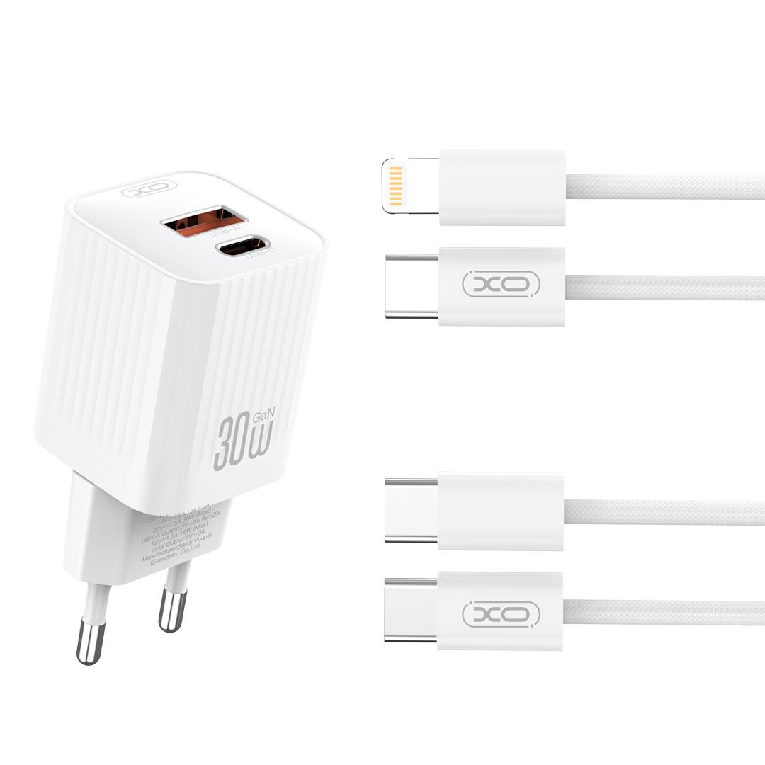 XO L149 ΦΟΡΤΙΣΤΗΣ PD30W 1 ΘΥΡΑ USB-A XO L149 ΦΟΡΤΙΣΤΗΣ PD30W 1 ΘΥΡΑ USB-A, 1 ΘΥΡΑ TYPE-C ΜΕ ΚΑΛΩΔΙΟ LIGHTNING, ΛΕΥΚΟΣ - Image 1
