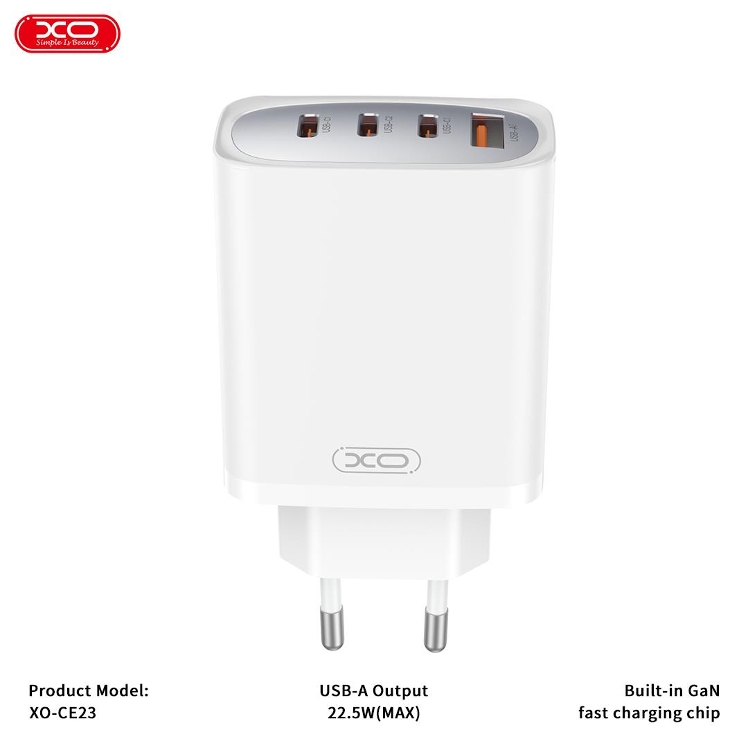 XO CE23 ΦΟΡΤΙΣΤΗΣ 65W GAN NITRIDE XO CE23 ΦΟΡΤΙΣΤΗΣ 65W GAN NITRIDE, 3 ΘΥΡΕΣ TYPE-C, 1 ΘΥΡΑ USB, ΛΕΥΚΟΣ - Image 1
