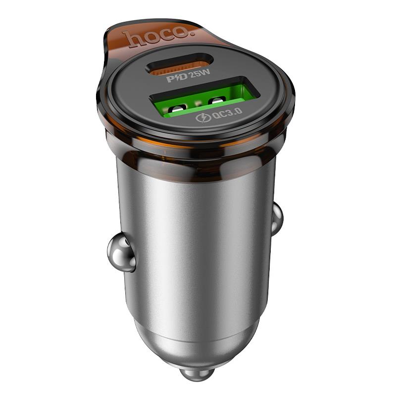 HOCO NZ16A ΦΟΡΤΙΣΤΗΣ ΑΥΤΟΚΙΝΗΤΟΥ HOCO NZ16A ΦΟΡΤΙΣΤΗΣ ΑΥΤΟΚΙΝΗΤΟΥ, RIGOROUS PD25W ΚΑΙ QC3.0, 2 ΘΥΡΕΣ , ΓΚΡΙ - Image 1