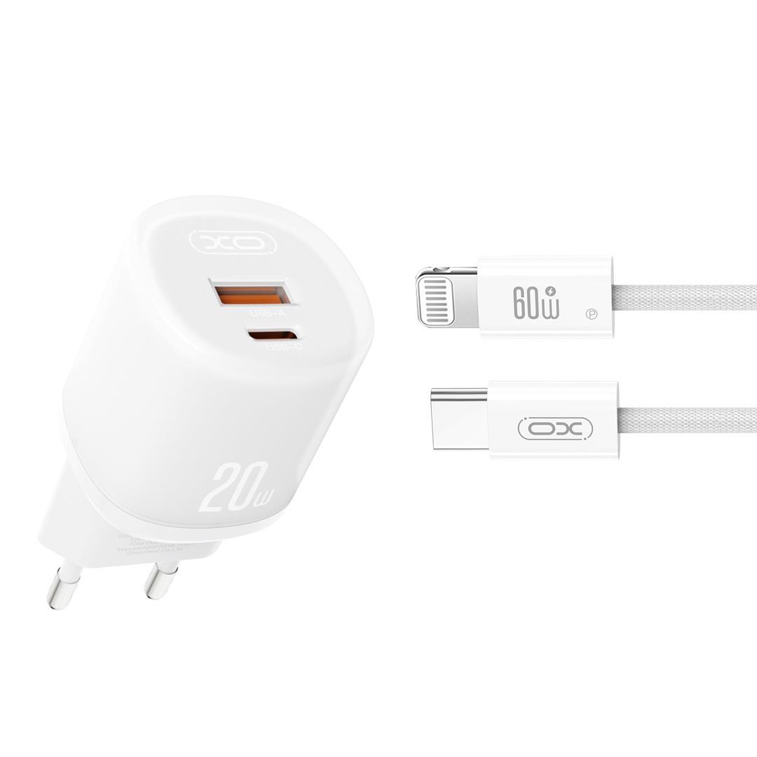 XO L144 ΦΟΡΤΙΣΤΗΣ 20W XO L144 ΦΟΡΤΙΣΤΗΣ 20W, 2 ΘΥΡΕΣ, ΜΕ ΚΑΛΩΔΙΟ LIGHTNING, ΛΕΥΚΟΣ - Image 1