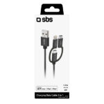 SBS DATA CABLE MFI 3 ΙΝ 1 TYPE C / MICRO USB / LIGHTNING 1.2m black - Image 2