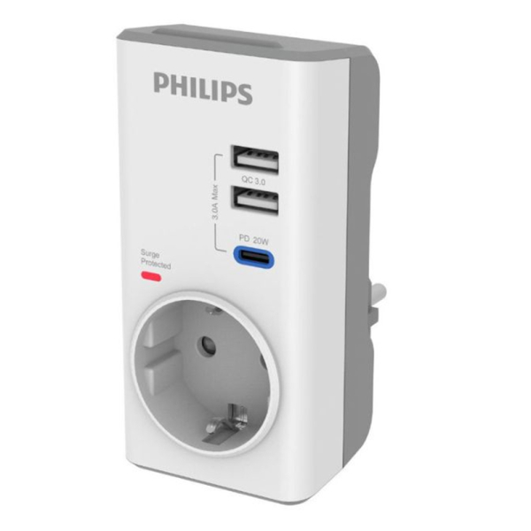 PHILIPS ΜΟΝΟΠΡΙΖΟ ΑΣΦΑΛΕΙΑΣ ΑΠΟ ΥΠΕΡΤΑΣΗ ΜΕ 2 USB & TYPE C 3680W 380J PHILIPS ΜΟΝΟΠΡΙΖΟ ΑΣΦΑΛΕΙΑΣ ΑΠΟ ΥΠΕΡΤΑΣΗ ΜΕ 2 USB & TYPE C 3680W 380J - Image 1
