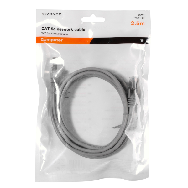 VIVANCO NETWORK ETHERNET CAT5e F/UTP CABLE 2.5m grey VIVANCO NETWORK ETHERNET CAT5e F/UTP CABLE 2.5m grey - Image 1