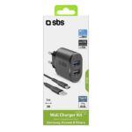 SBS TRAVEL CHARGER 2 PORTS 2.1A + DATA CABLE TYPE C 1m black - Image 2