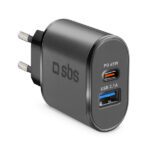 SBS TRAVEL CHARGER 2 PORTS USB 2.1A & PD 45W black