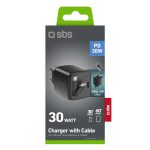 SBS TRAVEL CHARGER WITH RETRACTABLE CABLE TYPE C 30W GaN black - Image 2