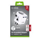SBS UNIVERSAL PLUG 2xUSB + SHUCKO EU/UK/US/AUS white - Image 2