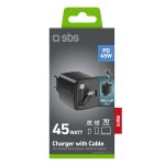 SBS TRAVEL CHARGER 45W GaN WITH INTERGRATED RETRACTABLE CABLE black - Image 2