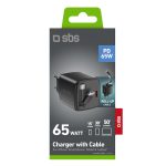 SBS TRAVEL CHARGER 45W GaN WITH INTERGRATED RETRACTABLE CABLE black - Image 2