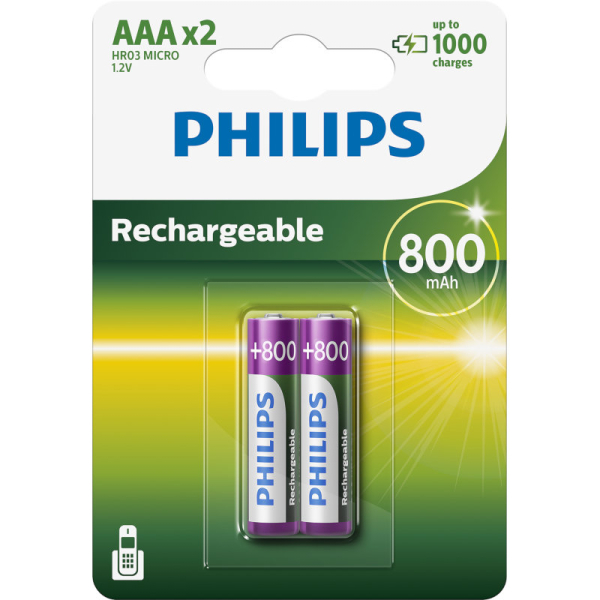 ΕΠΑΝΑΦΟΡΤΙΖΟΜΕΝΕΣ ΜΠΑΤΑΡΙΕΣ AAA PHILIPS 800mAh 1.2V 2τεμ. ΕΠΑΝΑΦΟΡΤΙΖΟΜΕΝΕΣ ΜΠΑΤΑΡΙΕΣ AAA PHILIPS 800mAh 1.2V 2τεμ. - Image 1