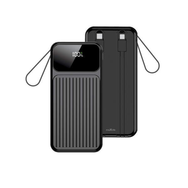 MAXLIFE POWERBANK UNIVERSAL 10000 mAh PD QC 22.5W built in cables BLACK MAXLIFE POWERBANK UNIVERSAL 10000 mAh PD QC 22.5W built in cables BLACK - Image 1