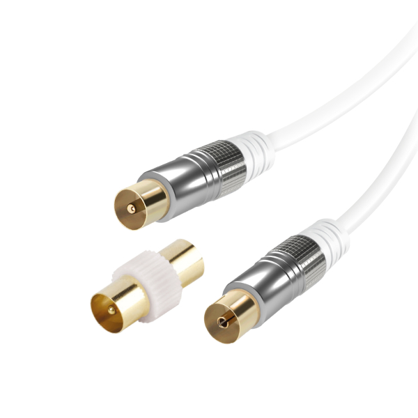 VIVANCO ANTENNA CABLE 2m COAX PLUG-COAX SOCKET 90 dB with adapter included white VIVANCO ANTENNA CABLE 2m COAX PLUG-COAX SOCKET 90 dB with adapter included white - Image 1
