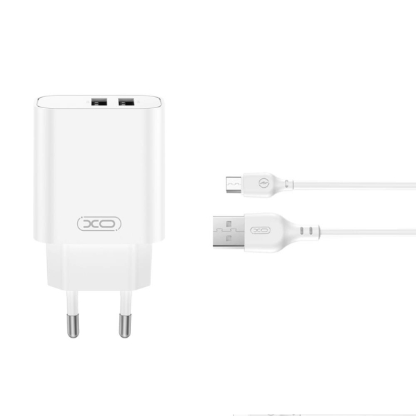 XO TRAVEL CHARGER CE34 2.4A 2 PORTS USB + DATA CABLE MICRO USB white XO TRAVEL CHARGER CE34 2.4A 2 PORTS USB + DATA CABLE MICRO USB white - Image 1