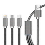 MAXLIFE USB TO MICRO USB | TYPE C | LIGHTNING DATA CABLE 1m 2.1A grey