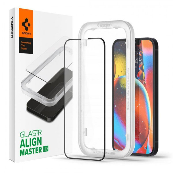 SPIGEN GLAS.tR ALIGNmaster FULL TEMPERED GLASS IPHONE 13 / 13 PRO black SPIGEN GLAS.tR ALIGNmaster FULL TEMPERED GLASS IPHONE 13 / 13 PRO black - Image 1