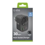SBS MULTIPLUG WALL CHARGER USB and 2xUSB-C PD 30W Black - Image 2