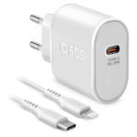SBS TRAVEL CHARGER MFI PD 20W + DATA CABLE TYPE C to LIGHTNING 1m white
