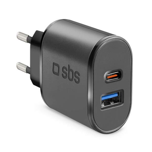 SBS TRAVEL CHARGER 2 PORTS USB/TYPE C 5.1A black SBS TRAVEL CHARGER 2 PORTS USB/TYPE C 5.1A black - Image 1