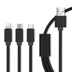 MAXLIFE USB TO MICRO USB | TYPE C | LIGHTNING DATA CABLE 1m 2.1A black